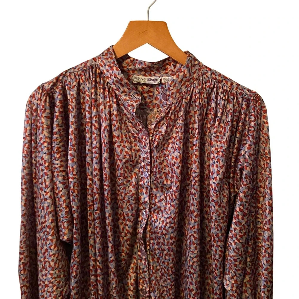 Hukad Sportswear Vintage Abstract Print Button Up Blouse Women's‎ Size Medium